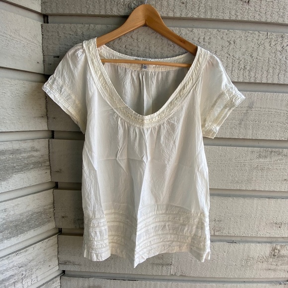 american eagle | cream peasant blouse | silk - Picture 1 of 6